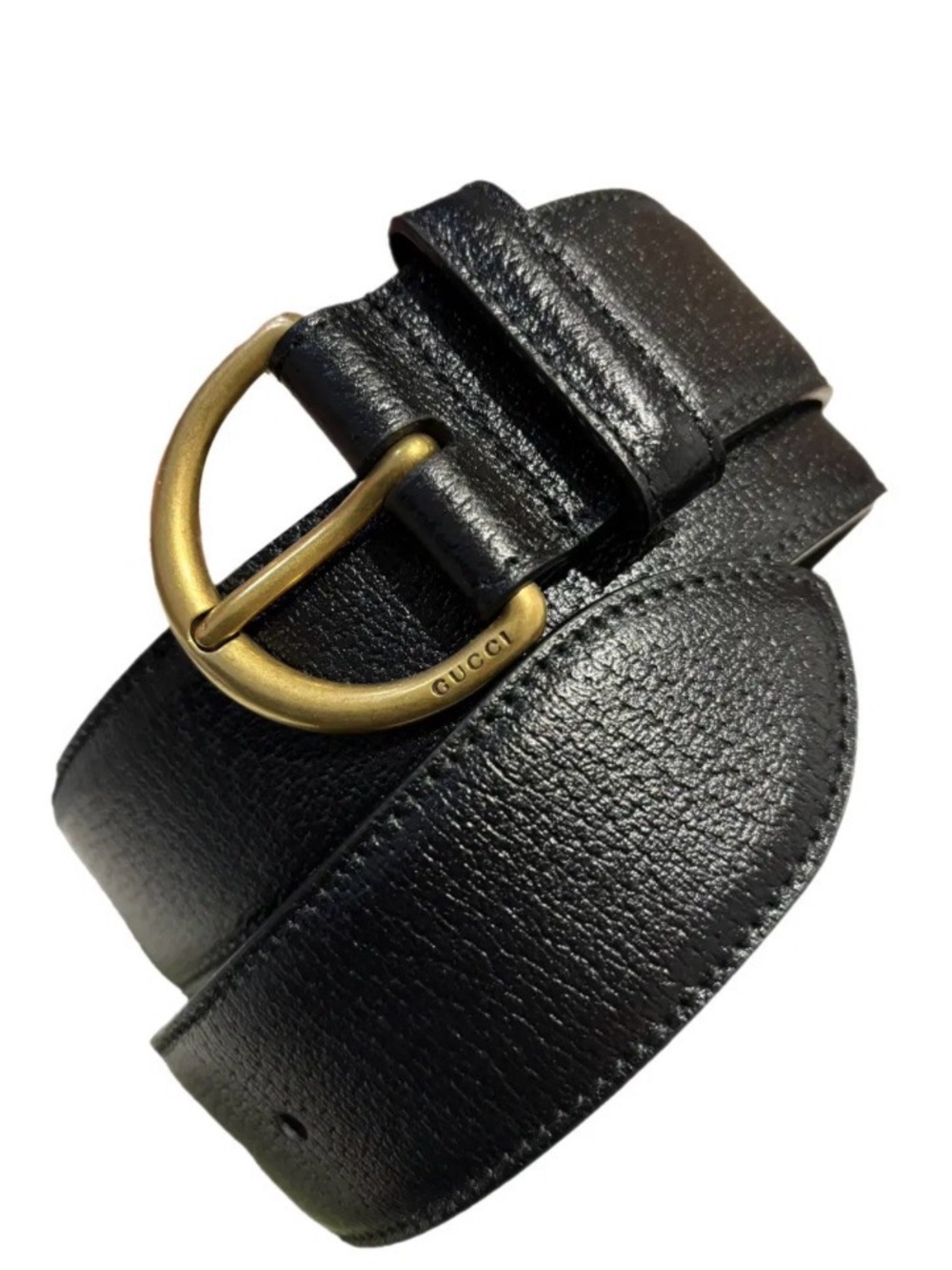 Gucci Black Leather Belt with Gold-Tone Round Buckle The buckle has signed used - Picture 5 of 7